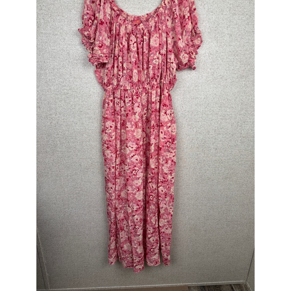 April Cornell Pink Floral Maxi Dress Peasant Puff Sleeve Cottagecore Pockets L